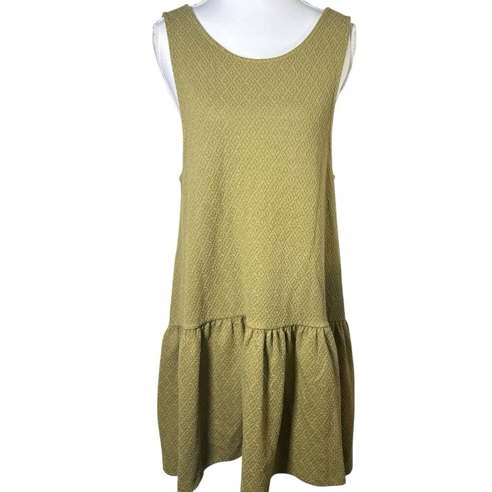 Free People Easy Street Mini Dress XS Green Textured Drop Waist Ruffle Tunic